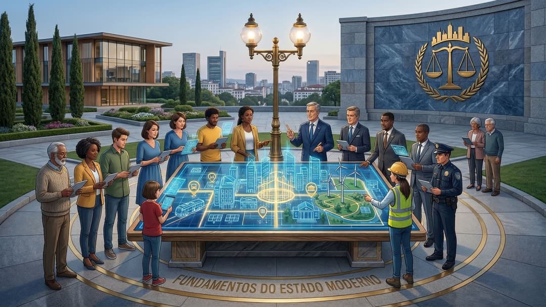 Governança pública: cidadãos e governantes colaborando de forma transparente na administração de uma cidade