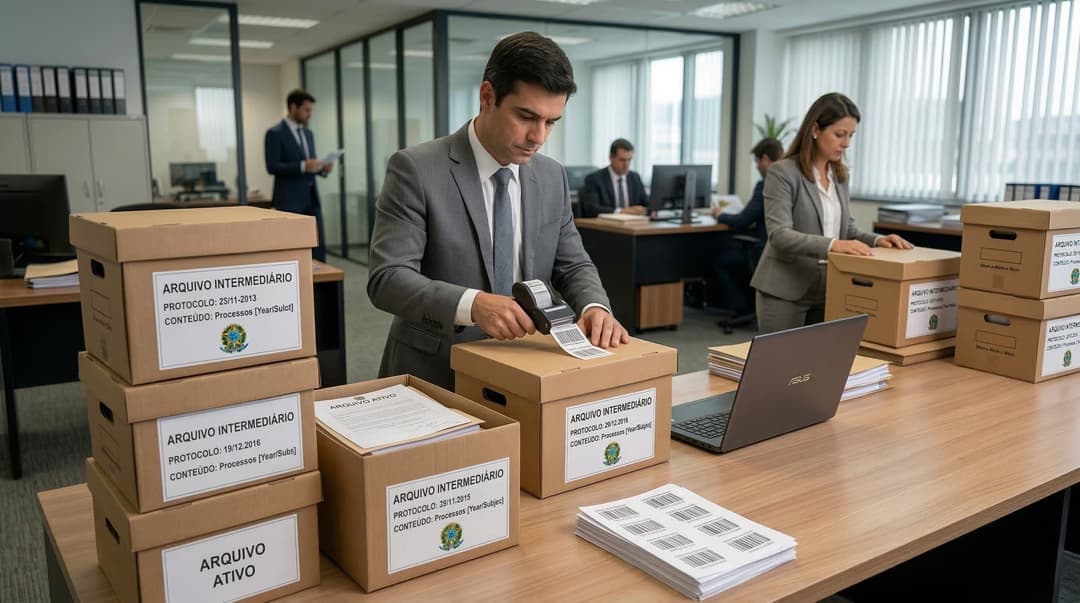 Transferência do arquivo corrente para o intermediário: caixas de arquivo etiquetadas para o depósito central