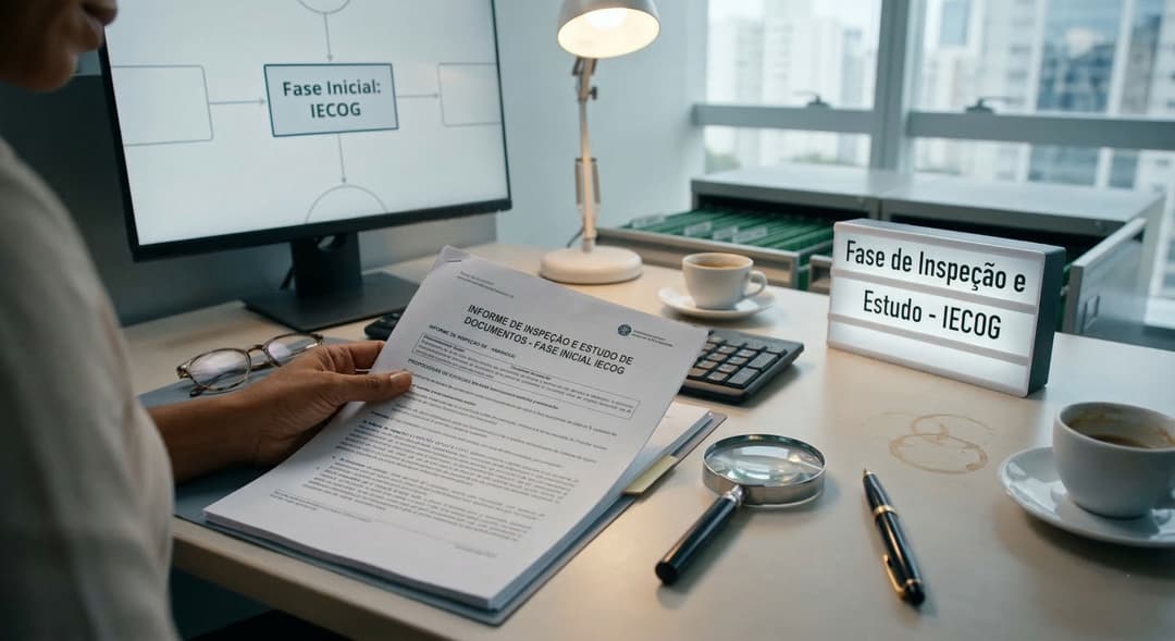 Inspeção e estudo de documentos: servidora analisando um ofício impresso antes do arquivamento