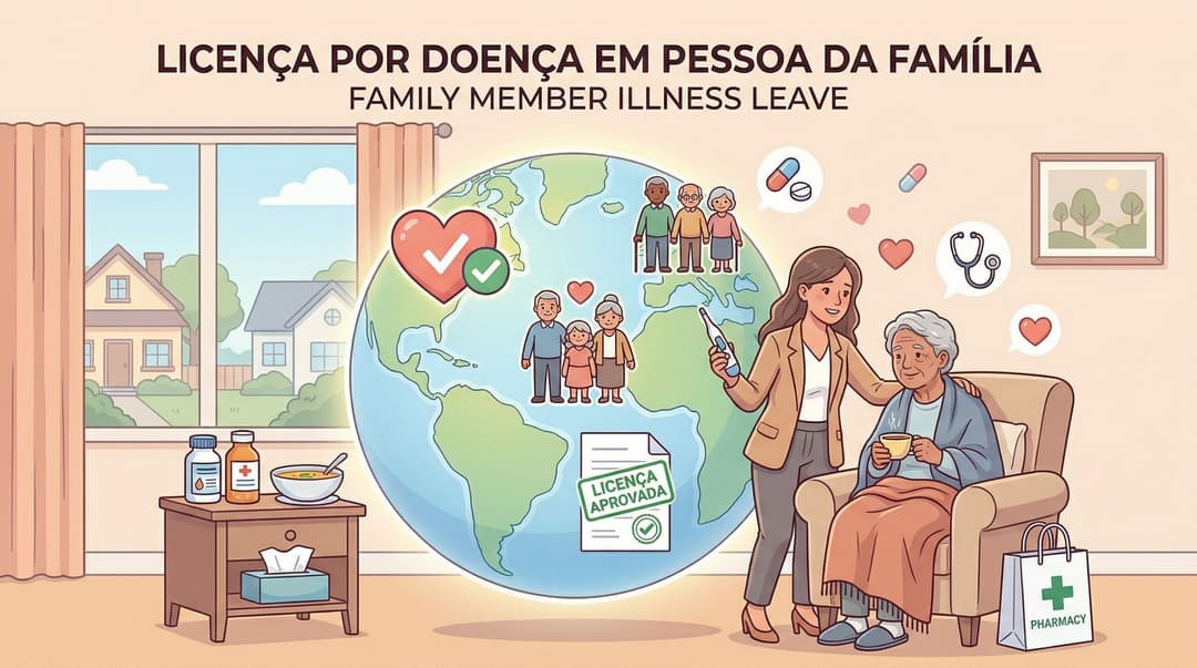 Ilustração conceitual mostrando um servidor público segurando a mão de um familiar em um ambiente acolhedor
