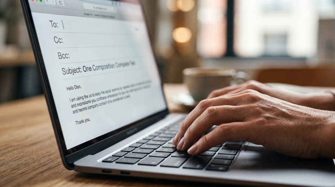 Tela de um notebook mostrando a janela de composição de uma mensagem com foco em o que significa cc em um campo de e mail.