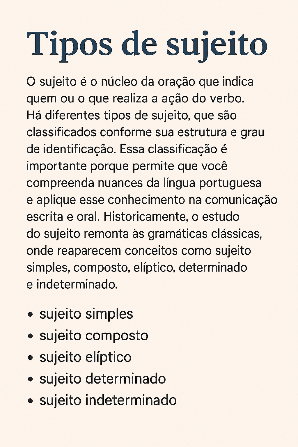 Capa do material: Tipos de sujeito