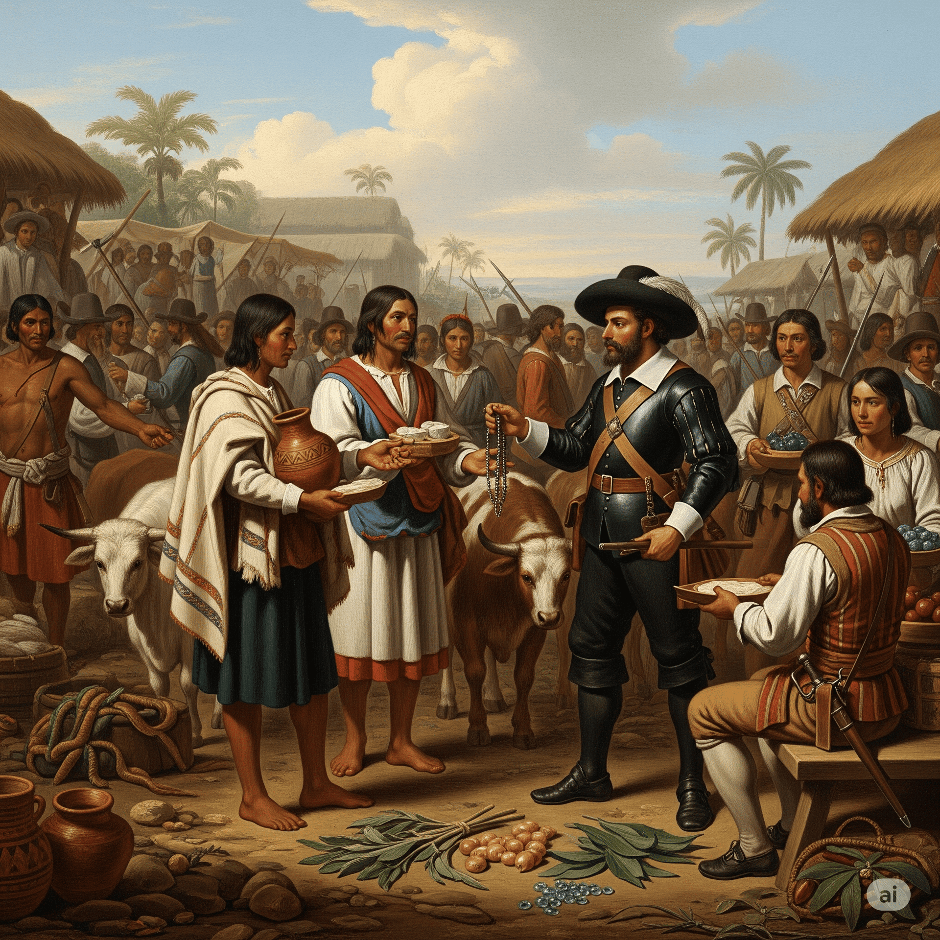 Capa do material de apoio: Colonização espanhola e portuguesa: Escambo e comércio com os indígenas